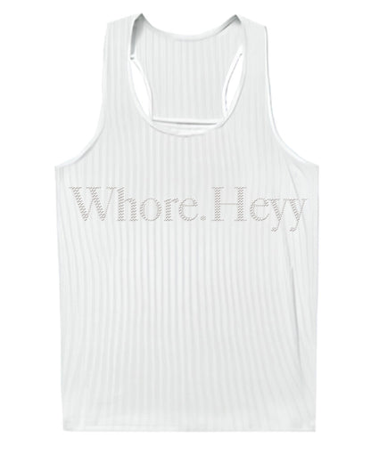 Jorgeous: WHORE-HEYY Rhinestoned White Ribbed Tank Top