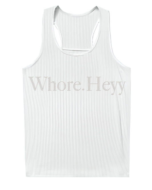 Jorgeous: WHORE-HEYY Rhinestoned White Ribbed Tank Top