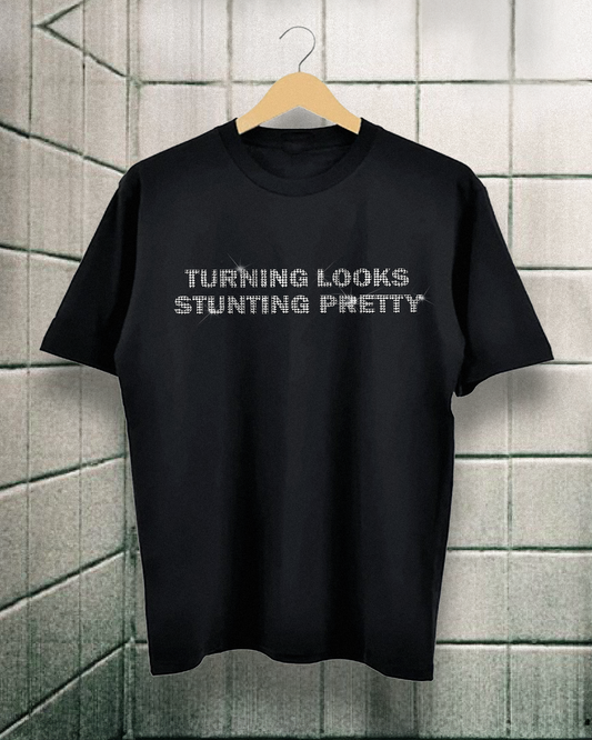 'TURNING LOOKS' Rhinestone T-shirt